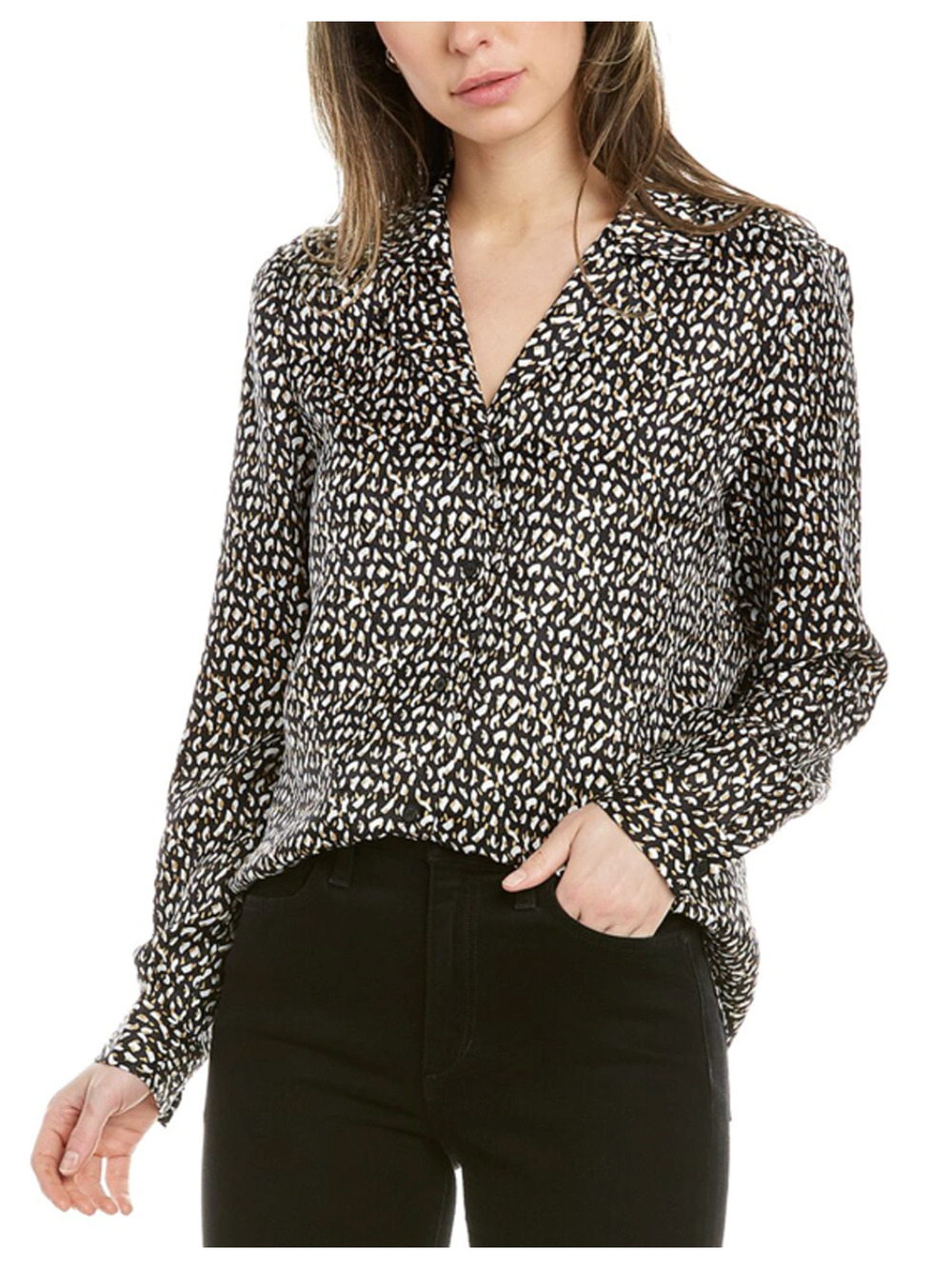 Lafayette 148 Rigby Silk Blouse XXL Abstract Brushstroke Print Button Up Shirt